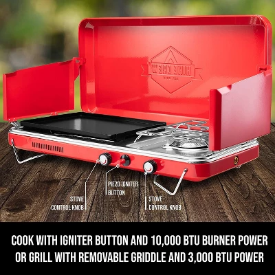 Hike Crew 2-in-1 Portable Gas Camping Stove/Grill With Griddle 1 Hike Crew 2-in-1 Portable Gas Camping Stove/Grill With Griddle