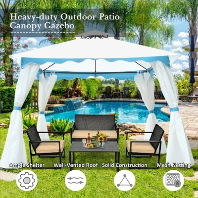 Costway 2 Tier 10'x10' Patio Gazebo Canopy Tent Steel Frame Shelter Awning W/Side Walls 2 Costway 2 Tier 10'x10' Patio Gazebo Canopy Tent Steel Frame Shelter Awning W/Side Walls - Image 2