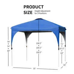 Tangkula Pop-up Canopy Tent 10’ X 10’ Height Adjustable Commercial Instant Canopy W/ Portable Roller Bag Blue/ White/ Grey