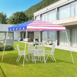 Outsunny 10' X 10' Pop Up Canopy Event Tent With American Flag Roof, Slanted Legs, Easy Height Adjustable For Wedding Party For Patio Backyard Garden