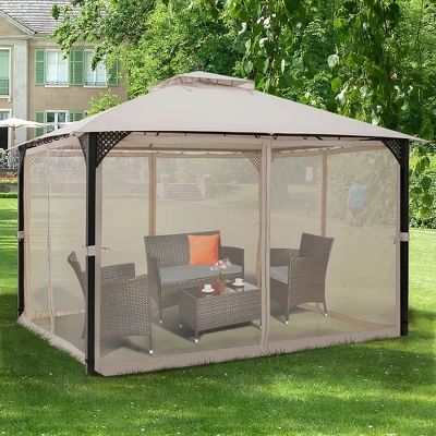 Costway 12' X 10' Outdoor Patio Gazebo Canopy Shelter Double Top Sidewalls Netting Brown Beige 2 Costway 12' X 10' Outdoor Patio Gazebo Canopy Shelter Double Top Sidewalls Netting Brown Beige - Image 2