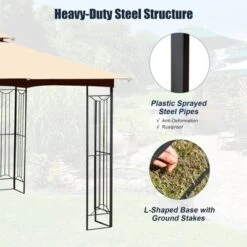 Tangkula 2-Tiers 10'x10' Outdoor Canopy Gazebo Heavy-Duty Steel Frame Party Patio Large Canopy L-Shaped Gazebo Beige/Grey -Coleman Shop GUEST 338b25a4 0837 4102 915d 600d71b0e7ea