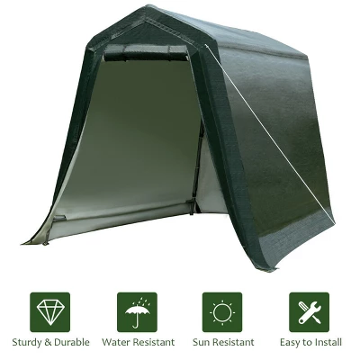Costway 6'x8' Patio Tent Carport Storage Shelter Shed Car Canopy Heavy Duty Green 6 Costway 6'x8' Patio Tent Carport Storage Shelter Shed Car Canopy Heavy Duty Green - Image 6