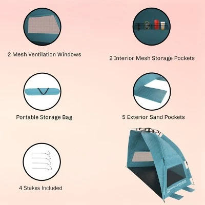 Leisure Sports Pop-Up Beach Tent With UV Protection, Mesh Windows, And Carry Bag - Turquoise 2 Leisure Sports Pop-Up Beach Tent With UV Protection, Mesh Windows, And Carry Bag - Turquoise - Image 2