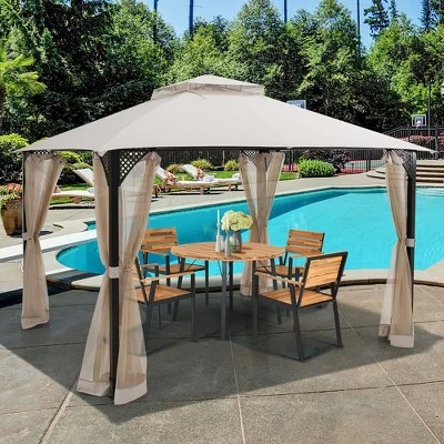 Costway 12' X 10' Outdoor Patio Gazebo Canopy Shelter Double Top Sidewalls Netting Brown Beige 10 Costway 12' X 10' Outdoor Patio Gazebo Canopy Shelter Double Top Sidewalls Netting Brown Beige - Image 10