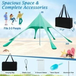 Tangkula 20 X 20 FT Beach Tent Beach Canopy W/ UPF50+ Sun Protection Carrying Bag & Sand Shovel Aluminum Pole & 6 Ground Stakes Blue/Green -Coleman Shop GUEST 5090f8c9 31ce 4d0c 88a0 5a0e4041df8b