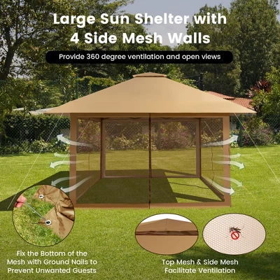 Costway 13x13ft Pop-up Instant Canopy Tent Mesh Sidewall UV50+ Adjust Outdoor Patio 4 Costway 13x13ft Pop-up Instant Canopy Tent Mesh Sidewall UV50+ Adjust Outdoor Patio - Image 4