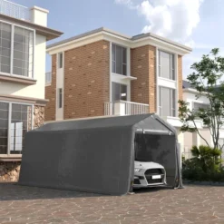 Outsunny 10' X 20' Portable Garage, Heavy Duty Carport, Storage Tent Shelter W/ Anti-UV Sidewalls And Double Zipper Doors