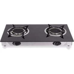 Barton 2 Burner Glass Cooktop Auto Ignition Stove Infrared Flame Ceramic Head With Regulator, Black
