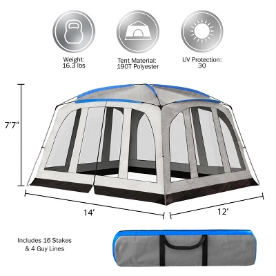 Leisure Sports Enclosed Screen Tent With UV-Resistant Canopy And Carry Bag - Gray And Blue 1 Leisure Sports Enclosed Screen Tent With UV-Resistant Canopy And Carry Bag - Gray And Blue