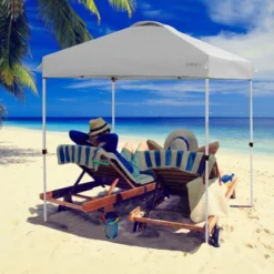 Tangkula 6.6’ X 6.6’ Pop-up Canopy Tent Outdoor Camping Sun Shelter W/ Portable Roller Bag & 4 Weight Bags Blue/ White/ Grey -Coleman Shop GUEST 614d8903 a027 4bd6 95e0 25d3e7735eba