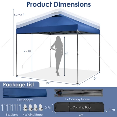 Costway Patio 10x10ft Outdoor Instant Pop-up Canopy Folding Tent Sun Shelter UV50+ Gray/Blue/White 3 Costway Patio 10x10ft Outdoor Instant Pop-up Canopy Folding Tent Sun Shelter UV50+ Gray/Blue/White - Image 3