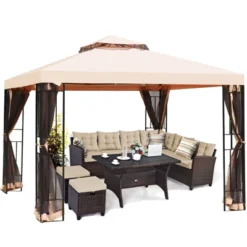 Tangkula 10'x10'Outdoor Canopy Gazebo Art Steel Frame 2-Tiers Party Patio Large Canopy Gazebo W/Netting&Side Walls -Coleman Shop GUEST 629dfa37 091c 44a9 8801 fb5c0663fd41