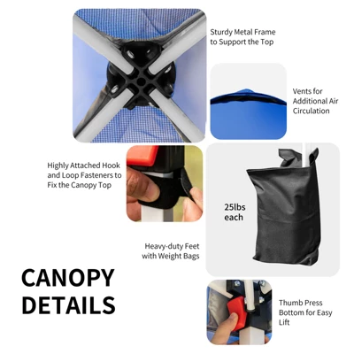 Tangkula Pop-up Canopy Tent 10’ X 10’ Height Adjustable Commercial Instant Canopy W/ Portable Roller Bag Blue/ White/ Grey 7 Tangkula Pop-up Canopy Tent 10’ X 10’ Height Adjustable Commercial Instant Canopy W/ Portable Roller Bag Blue/ White/ Grey - Image 7