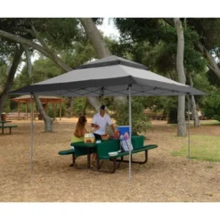 Z-Shade 13 X 13 Foot Adjustable Height Instant Gazebo Outdoor Canopy Patio Shelter Tent With Stakes, Steel Frame, And Storage Carry Bag, Gray