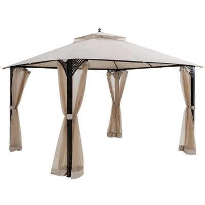 Costway 12' X 10' Outdoor Patio Gazebo Canopy Shelter Double Top Sidewalls Netting Brown Beige 9 Costway 12' X 10' Outdoor Patio Gazebo Canopy Shelter Double Top Sidewalls Netting Brown Beige - Image 9