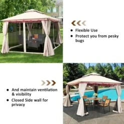 Tangkula 10'x10'Outdoor Canopy Gazebo Art Steel Frame 2-Tiers Party Patio Large Canopy Gazebo W/Netting&Side Walls -Coleman Shop GUEST 85eb25e7 6f67 4414 aa78 b34a372767c1