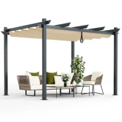 Costway 10x12ft Outdoor Aluminum Retractable Pergola Canopy Shelter Grape Trellis Beige/Gray -Coleman Shop GUEST 892ea2a9 010b 497d 8644 38baf7f7a9c6