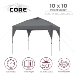 CORE Instant Canopy 10 X 10 Foot Outdoor Pop Up Shade Canopy Shelter Tent, Gray