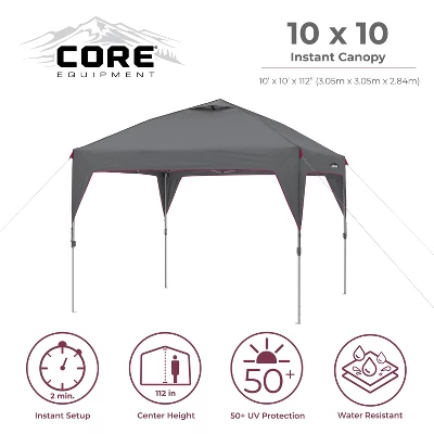 CORE Instant Canopy 10 X 10 Foot Outdoor Pop Up Shade Canopy Shelter Tent, Gray 1 CORE Instant Canopy 10 X 10 Foot Outdoor Pop Up Shade Canopy Shelter Tent, Gray