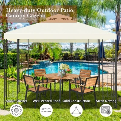 Tangkula 2-Tiers 10'x10'Outdoor Canopy Gazebo Art Steel Frame Party Patio Large Canopy Gazebo W/Netting 4 Tangkula 2-Tiers 10'x10'Outdoor Canopy Gazebo Art Steel Frame Party Patio Large Canopy Gazebo W/Netting - Image 4