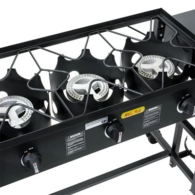 Barton 87,000 BTU 3-Burner Outdoor Propane Grill Camp Stove Side Table W/ Wheel (4) Hook Utensil Holder, Black 3 Barton 87,000 BTU 3-Burner Outdoor Propane Grill Camp Stove Side Table W/ Wheel (4) Hook Utensil Holder, Black - Image 3