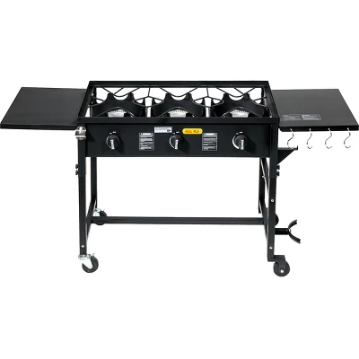 Barton 87,000 BTU 3-Burner Outdoor Propane Grill Camp Stove Side Table W/ Wheel (4) Hook Utensil Holder, Black 1 Barton 87,000 BTU 3-Burner Outdoor Propane Grill Camp Stove Side Table W/ Wheel (4) Hook Utensil Holder, Black