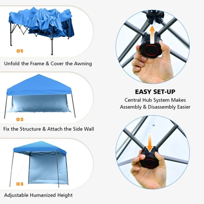Costway 10ft X 10ft Pop Up Tent Slant Leg Canopy W/ Roll-up Side Wall 6 Costway 10ft X 10ft Pop Up Tent Slant Leg Canopy W/ Roll-up Side Wall - Image 6