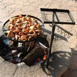 Sunnydaze Decor Sunnydaze Outdoor Camping Or Backyard Steel Adjustable Cooking Grilling Fire Pit BBQ Stake With 2 Swivel Swing Grates