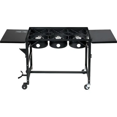 Barton 87,000 BTU 3-Burner Outdoor Propane Grill Camp Stove Side Table W/ Wheel (4) Hook Utensil Holder, Black 2 Barton 87,000 BTU 3-Burner Outdoor Propane Grill Camp Stove Side Table W/ Wheel (4) Hook Utensil Holder, Black - Image 2