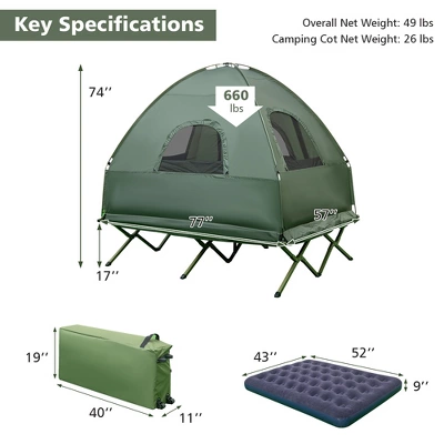 Costway 2-Person Compact Portable Pop-Up Tent/Camping Cot W/ Air Mattress & Sleeping Bag 2 Costway 2-Person Compact Portable Pop-Up Tent/Camping Cot W/ Air Mattress & Sleeping Bag - Image 2