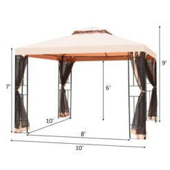 Tangkula 10'x10'Outdoor Canopy Gazebo Art Steel Frame 2-Tiers Party Patio Large Canopy Gazebo W/Netting&Side Walls -Coleman Shop GUEST bfd53934 2df9 449e 990d 36ea9d6d4bd1