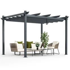Costway 10x12ft Outdoor Aluminum Retractable Pergola Canopy Shelter Grape Trellis Beige/Gray -Coleman Shop GUEST c11482d8 f11d 4b25 a380 100e7b743871