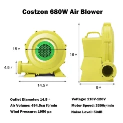 Costway Air Blower Pump Fan 735 Watt 1.0HP For Inflatable Bounce House Bouncy Castle