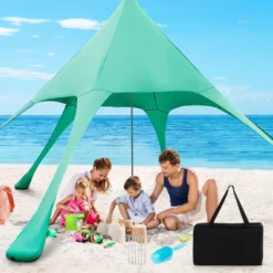 Tangkula 20 X 20 FT Beach Tent Beach Canopy W/ UPF50+ Sun Protection Carrying Bag & Sand Shovel Aluminum Pole & 6 Ground Stakes Blue/Green -Coleman Shop GUEST c4798043 f65d 4e47 b827 fd1abc08a9dc