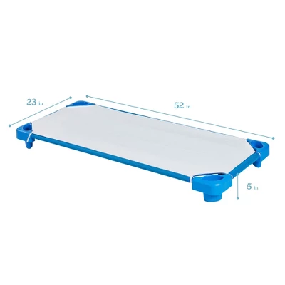 ECR4Kids Stackable Kiddie Cot With Sheet, Standard Size, Classroom Furniture, Blue, 6-Pack 1 ECR4Kids Stackable Kiddie Cot With Sheet, Standard Size, Classroom Furniture, Blue, 6-Pack