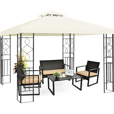 Tangkula 2-Tiers 10'x10'Outdoor Canopy Gazebo Art Steel Frame Party Patio Large Canopy Gazebo W/Netting 2 Tangkula 2-Tiers 10'x10'Outdoor Canopy Gazebo Art Steel Frame Party Patio Large Canopy Gazebo W/Netting - Image 2
