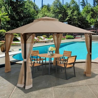 Costway 12' X 10' Outdoor Patio Gazebo Canopy Shelter Double Top Sidewalls Netting Brown Beige 11 Costway 12' X 10' Outdoor Patio Gazebo Canopy Shelter Double Top Sidewalls Netting Brown Beige - Image 11