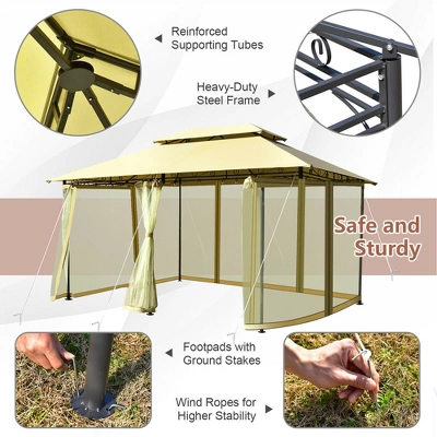 Costway 2-Tier 10'x13' Steel Gazebo Canopy Tent Shelter Patio Garden Outdoor Netting 7 Costway 2-Tier 10'x13' Steel Gazebo Canopy Tent Shelter Patio Garden Outdoor Netting - Image 7