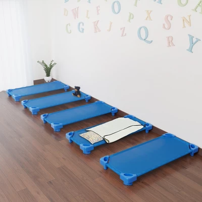 ECR4Kids Stackable Kiddie Cot With Sheet, Standard Size, Classroom Furniture, Blue, 6-Pack 6 ECR4Kids Stackable Kiddie Cot With Sheet, Standard Size, Classroom Furniture, Blue, 6-Pack - Image 6