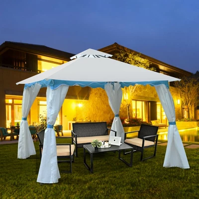Costway 2 Tier 10'x10' Patio Gazebo Canopy Tent Steel Frame Shelter Awning W/Side Walls 5 Costway 2 Tier 10'x10' Patio Gazebo Canopy Tent Steel Frame Shelter Awning W/Side Walls - Image 5