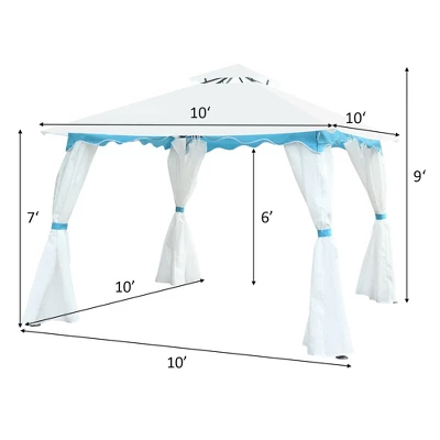 Costway 2 Tier 10'x10' Patio Gazebo Canopy Tent Steel Frame Shelter Awning W/Side Walls 1 Costway 2 Tier 10'x10' Patio Gazebo Canopy Tent Steel Frame Shelter Awning W/Side Walls