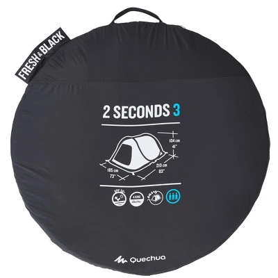 Decathlon Quechua Quechua 2 Second Fresh & Black Waterproof Pop Up Camping Tent 3 Person, White 2 Decathlon Quechua Quechua 2 Second Fresh & Black Waterproof Pop Up Camping Tent 3 Person, White - Image 2
