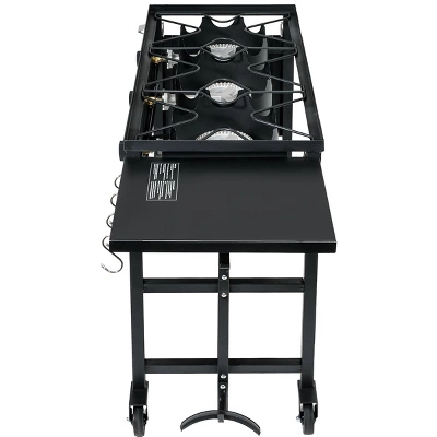 Barton 87,000 BTU 3-Burner Outdoor Propane Grill Camp Stove Side Table W/ Wheel (4) Hook Utensil Holder, Black 4 Barton 87,000 BTU 3-Burner Outdoor Propane Grill Camp Stove Side Table W/ Wheel (4) Hook Utensil Holder, Black - Image 4