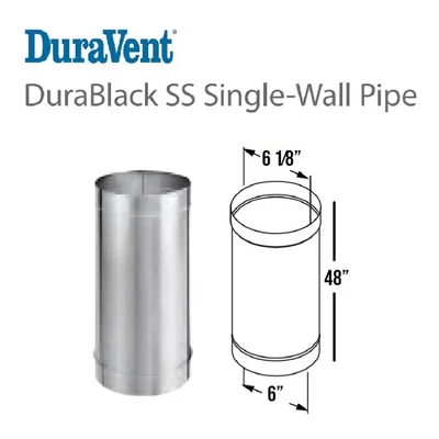 DuraVent DuraBlack 6DBK-48SS Stainless Steel Single Wall Wood Burning Stove Pipe Connector To Vent Smoke And Exhaust, 48 Inches Long X 6 Inch Diameter 4 DuraVent DuraBlack 6DBK-48SS Stainless Steel Single Wall Wood Burning Stove Pipe Connector To Vent Smoke And Exhaust, 48 Inches Long X 6 Inch Diameter - Image 4