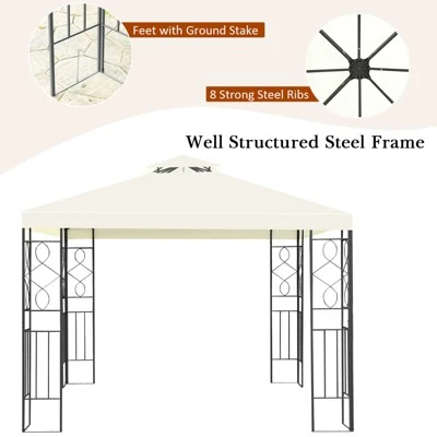 Tangkula 2-Tiers 10'x10'Outdoor Canopy Gazebo Art Steel Frame Party Patio Large Canopy Gazebo W/Netting 7 Tangkula 2-Tiers 10'x10'Outdoor Canopy Gazebo Art Steel Frame Party Patio Large Canopy Gazebo W/Netting - Image 7